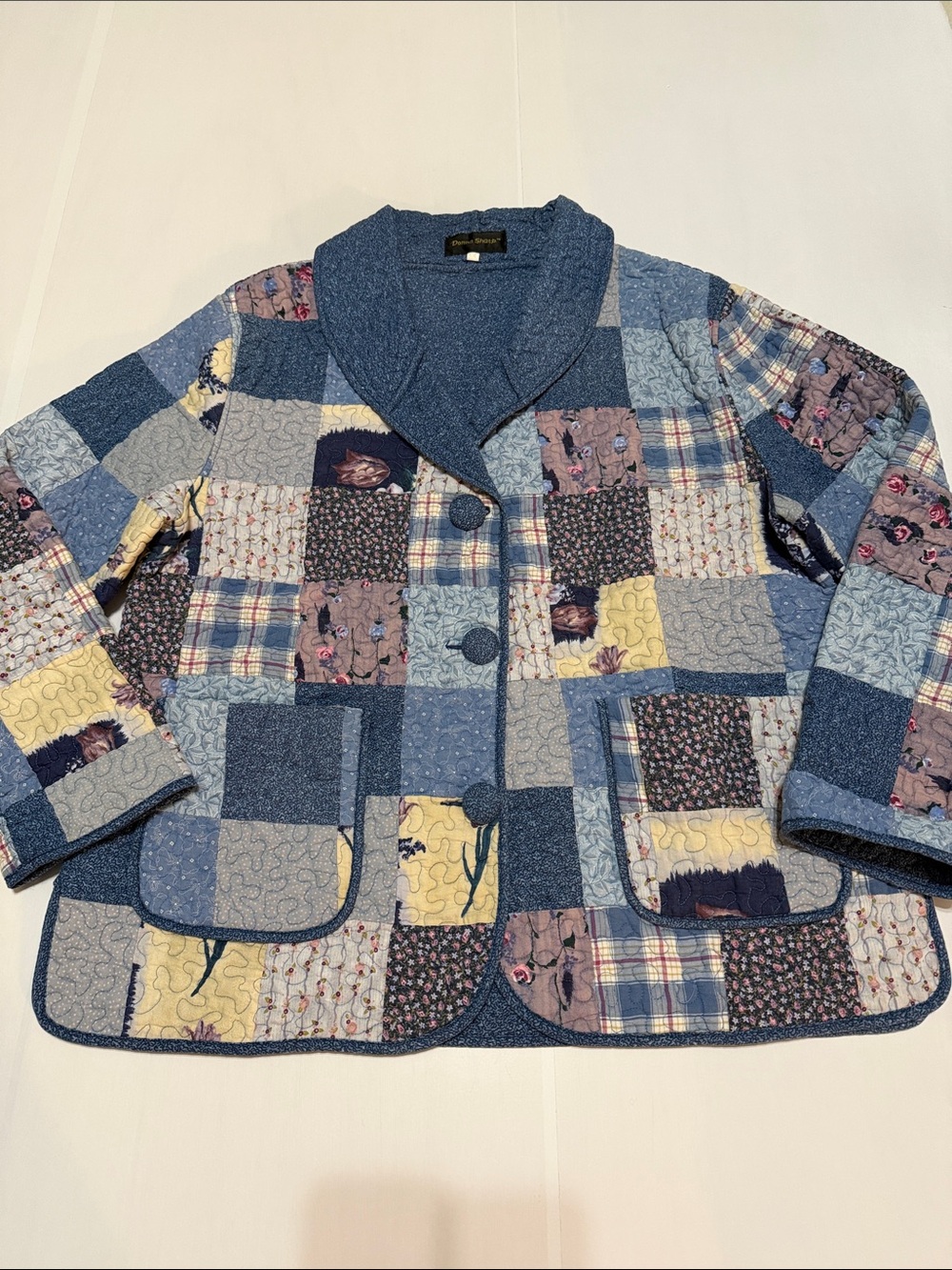 Donna Sharp Quilted Patchwork Jacket Shawl Collar Size 1X